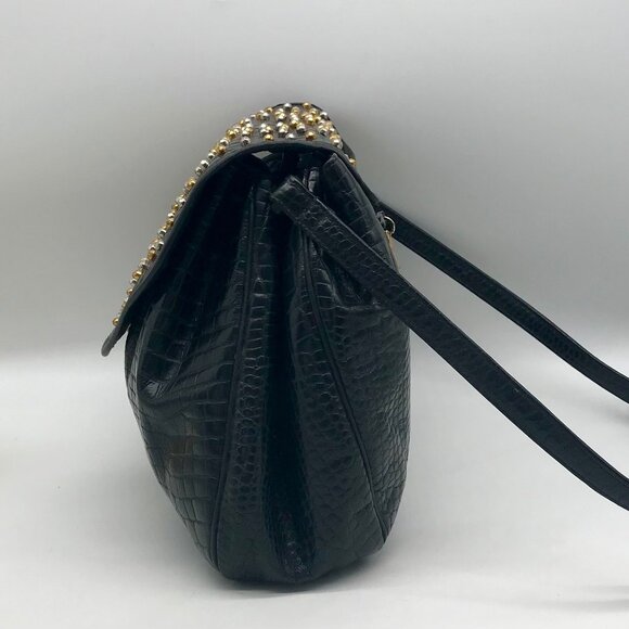Sharif Vintage Black Croc Embossed Leather Studded Crossbody - Picture 4 of 12